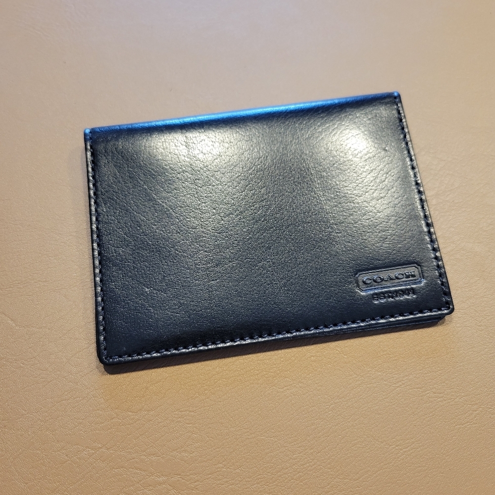 Vintage Coach Pass Case Leather Bifold Commuter Pass Leather Black Like New - Picture 2 of 7